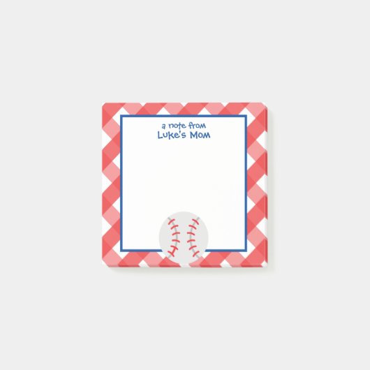 Gingham Baseball Personalisiert Post-it Notepad Post-it Klebezettel (Vorderseite)