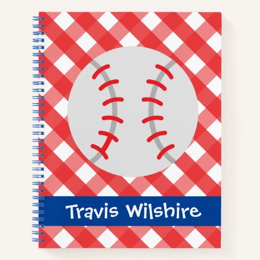 Gingham Baseball Personalisiert Spiral Notebook Notizblock (Vorderseite)