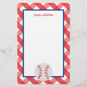 Gingham Baseball Personalisiert Stationery (Vorderseite)