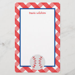 Gingham Baseball Personalisiert Stationery