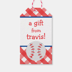 Gingham Baseball Personalisierte Geschenk-Tags Geschenkanhänger