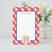 Gingham Baseball Personalisierte Mitteilungskarten (Stehend Vorderseite)