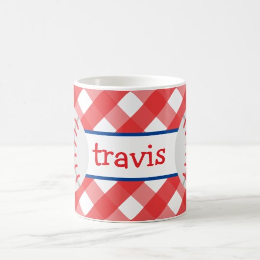 Gingham Baseball personalisierte Mug Kaffeetasse (Mittel)