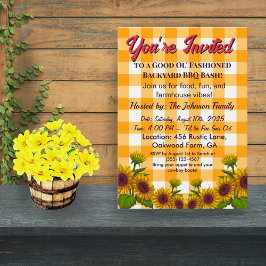 Gingham BBQ Invite Barn Style Backyard Party   Einladung