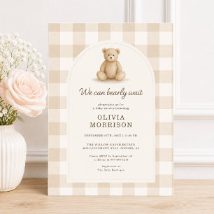 Gingham Bearly Wait Geschlechtsneutrale Babyparty Einladung