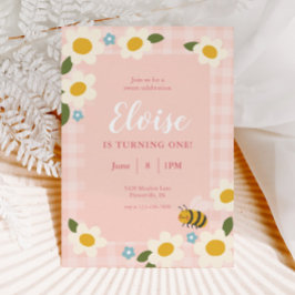 Gingham Bee & Daisies Birthday Einladung