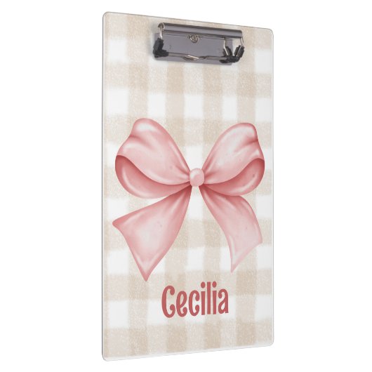 Gingham, beige und rosa, mit Aquarellbogen Klemmbrett (Rechts)