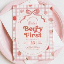 Gingham Berry First Birthday Einladung