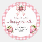 Gingham berry sweet baby shower  runder aufkleber (Vorderseite)