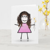 Gingham Birthday Strichfigur-Mädchen with Daisies Karte (Gelbe Blume)