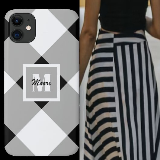 Gingham - Black and Gray Phone Case