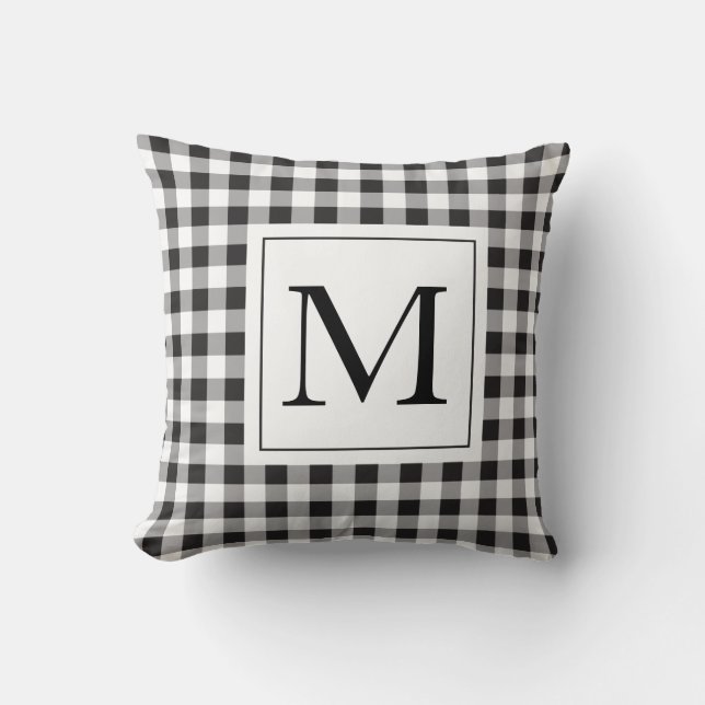 Gingham Black Monogram Pillow Kissen (Vorderseite)