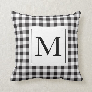 Gingham Black Monogram Pillow Kissen