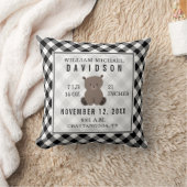 Gingham Black + White Bear Baby Boy Birth Stats Kissen (Decke)