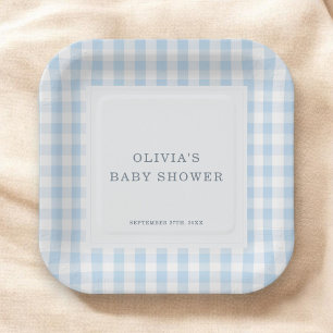Gingham Blau Baby Shower Party Pappteller