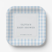 Gingham Blau Baby Shower Party Pappteller (Vorderseite)