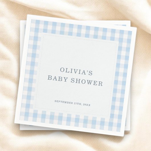 Gingham Blau Baby Shower Party Serviette