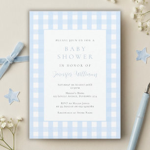 Gingham Blau Jungen Baby Shower Einladung