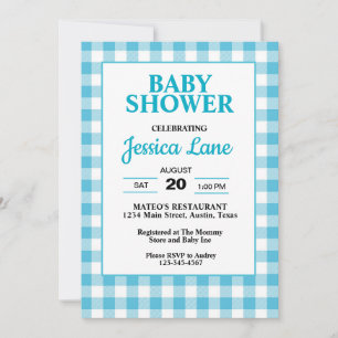 Gingham Blau Kariert Baby Shower Einladung