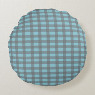Gingham Blau  Rundes Kissen