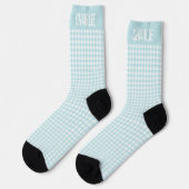 Gingham Blau und Weiß Kariert Benutzerdefinierter  Socken (Linkes Detail)