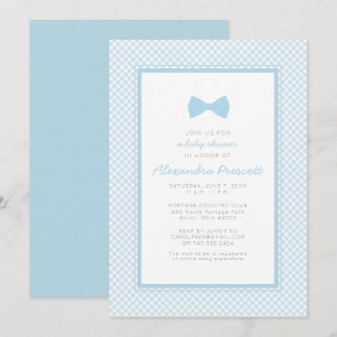 Gingham-blaue Fliege Baby Shower Einladung