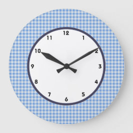 gingham blue and white check clock große wanduhr