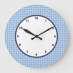 gingham blue and white check clock große wanduhr
