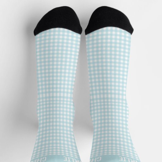 Gingham Blue and White Plaid  Custom Name Rustic Socken (Oben)