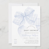 Gingham Blue Bow Baby Shower Einladung (Vorderseite)