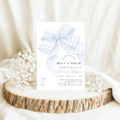 Gingham Blue Bow Baby Shower Einladung