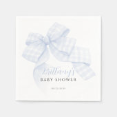 Gingham Blue Bow Baby Shower Paper Napkins Serviette (Vorderseite)