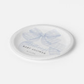 Gingham Blue Bow Baby Shower Paper Plates Pappteller (Schrägansicht)