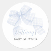 Gingham Blue Bow Baby Shower Stickers (Vorderseite)