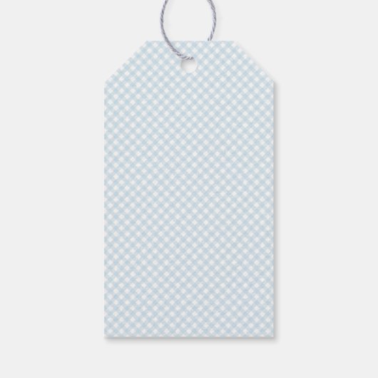Gingham Blue-Bow-Krawatte-Babydusche Geschenkanhänger (Rückseite)