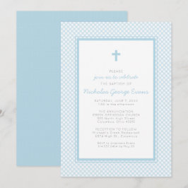 Gingham Blue Boy Taufe Einladung