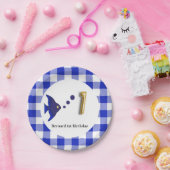 Gingham, Blue Fish & Balloon 1. Geburtstag Pappteller (Party)