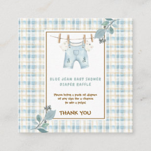 Gingham Blue Jean Baby Duwer Diaper Raffle Begleitkarte
