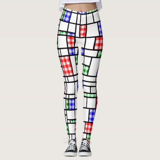 Gingham Blue Red Green Modern Art Grid Legging Leggings (Vorderseite)