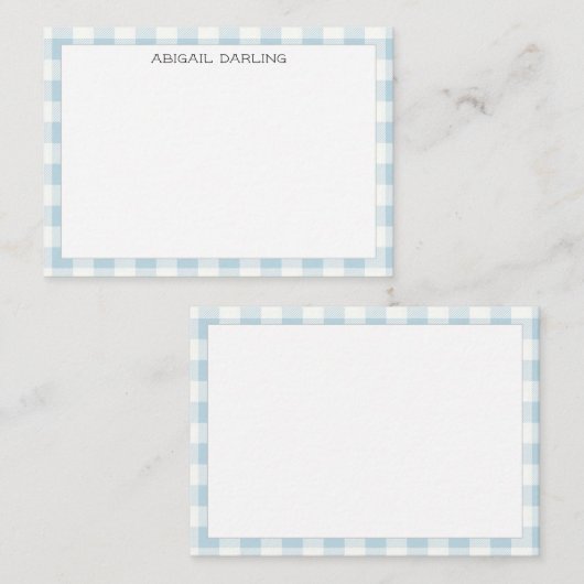 Gingham Blue Simple Modern Thin Border Mitteilungskarte (Vorne/Hinten)