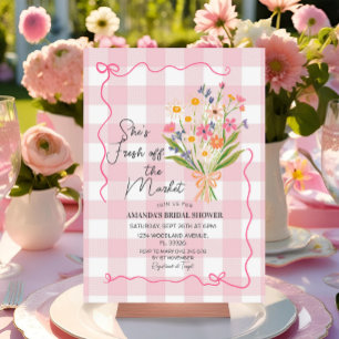 Gingham-Blume aus dem Markt-Brautparty Einladung