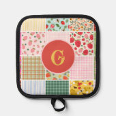 Gingham Blumen Berry Quilt Monogramm Topflappen (Vorderseite)
