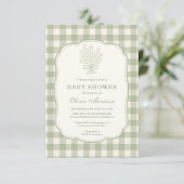 Gingham-Blumen-Schleife QR-Code Baby Shower Alles  Einladung (Stehend Vorderseite)