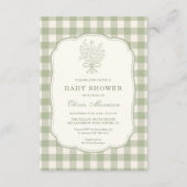 Gingham-Blumen-Schleife QR-Code Baby Shower Alles  Einladung (Vorderseite)