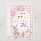 Gingham Blush Pink Floral Bow Bunny Tea Party Einladung (Vorderseite)
