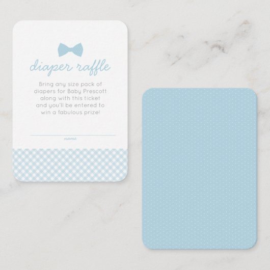 Gingham-Bogen-Krawatte Baby-Dusche-Windel-Gewinnsc Begleitkarte (Vorne/Hinten)