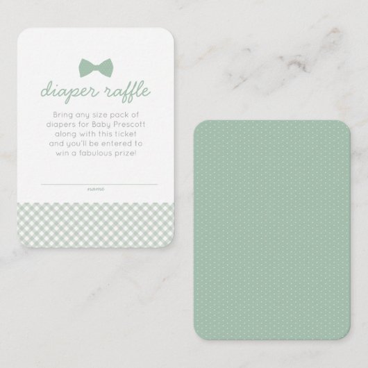 Gingham-Bogen-Krawatte-Babydusche-Grüne-Windelraff Begleitkarte (Vorne/Hinten)