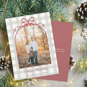Gingham-Bogen-Rot-Schleife-Frohe-Weihnachten-Fotok Einladung