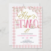 Gingham Boho Blumen Hoppla Zweiter Geburtstag Einladung (Vorderseite)