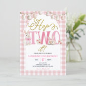 Gingham Boho Blumen Hoppla Zweiter Geburtstag Einladung (Stehend Vorderseite)